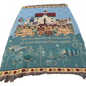 Jim Shore Noah's Ark 2006 Tapestry Afghan Throw Blanket Christian Christmas